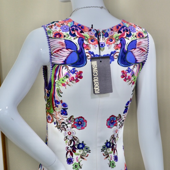 🆕🏷️ Roberto Cavalli Sleeveless Punto Stoffa Sheath Dress, White/Multi - Picture 13 of 16
